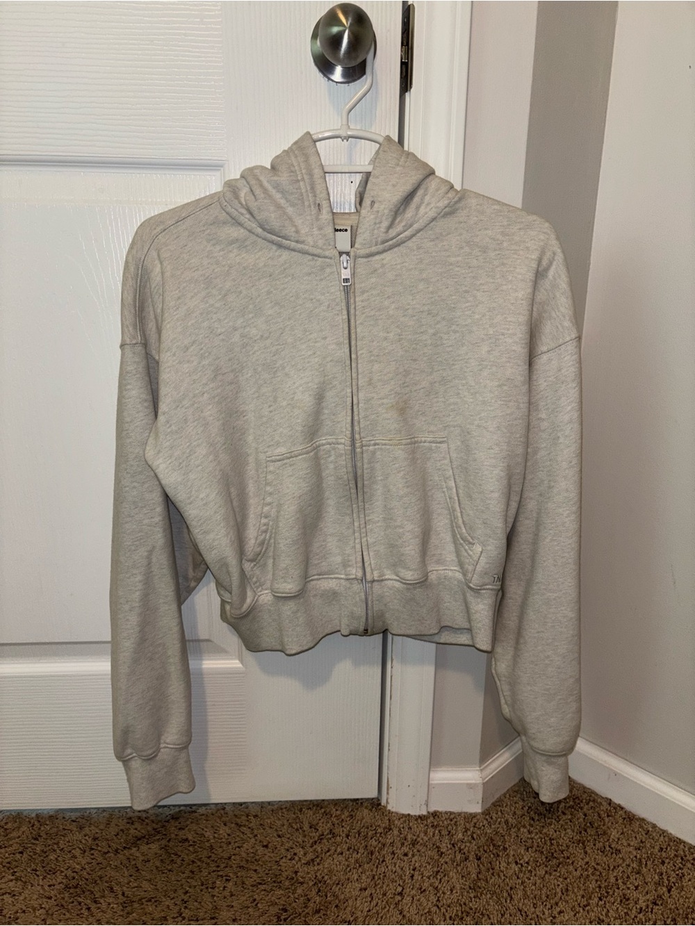 Aritzia Light Gray Cropped Zip-Up Hoodie